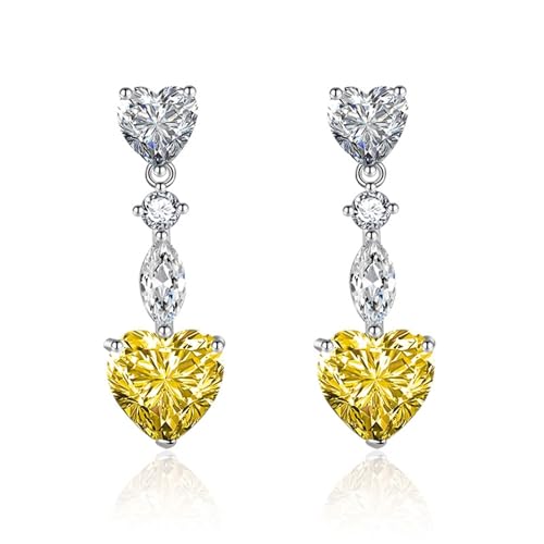 Damen Ohrringe Urlaub, Ohrringe Hängend 925 Gelb Zirkonia Langes Doppelherz 32.2X8mm für Geburtstag Schmuck von Wycian