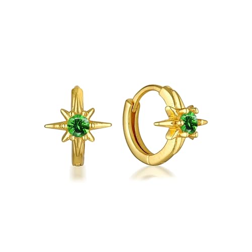 Damen Ohrringe Vintage, Damen Ohrringe Creolen Silber 925 Grün Stern mit Zirkonia 9mm für Engagement Schmuck von Wycian