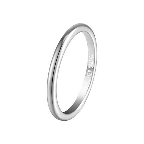 Damen Ring 57, Wolfram Ring Verlobung Silber Einfach Poliert 2mm Anpassbar für Frau Valentinstag von Wycian