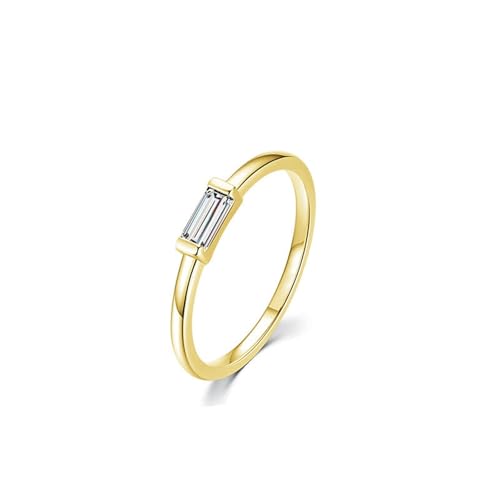 Damen Ring Zart Moissanite Ring Women'S Gold 14 Karat Gelbgold Au585 Rechteckform Moissanit Größe 60 (19.1) Vorsteckring für Frau Beliebt Schmuck von Wycian