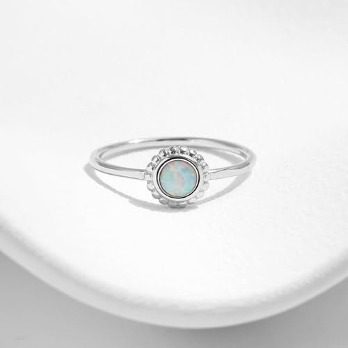Damen Ringe Fein Fingerring Opal Weiß 14 Karat Au585 4X4mm Runde Form Opal Größe 60 (19.1) Vorsteckring für Schwester Modern Schmuck Geschenk von Wycian