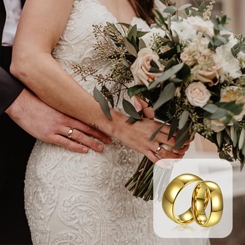 Damen Ringe Klassisch, Wolfram Ring Damen Gold Größe 49 (15.6) Einfach Poliert 6mm Anpassbar für Frau Abschlussball von Wycian