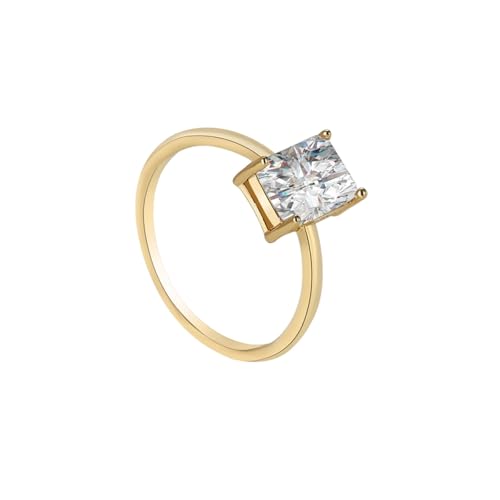 Damen Ringe Vintage Goldring Schlicht 9K Gold Au375 Moissanit Weißer Rechteckiger Moissanit Größe 54 (17.2) Klassisch für Frau Neujahr Personalisierbar von Wycian
