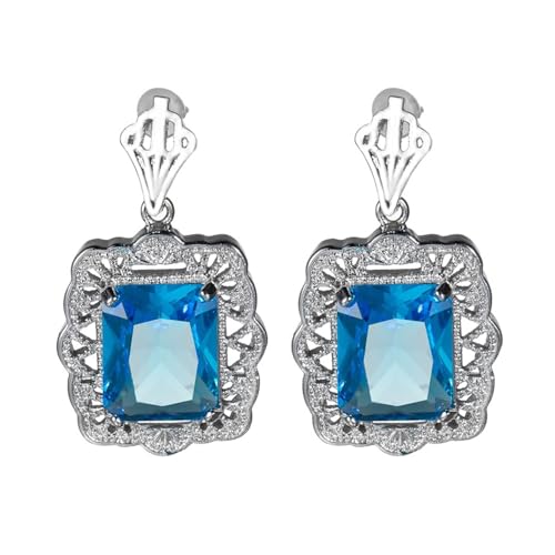 Damen Schmuck, Damen Ohrringe Blau Meeres Versilbert Quadratischer Zirkonia mit Durchbrochener Spitze für Hochzeit Schmuck Damen Schmuck, Damen Ohrringe Blau Meeres Versilbert Quadratischer Zirkonia mit Durchbrochener Spitze für Hochzeit Schmuck von Wycian