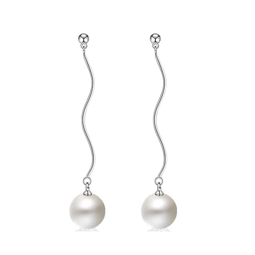 Damen Schmuck, Ohrstecker Perle Versilbert S-Förmige Rotierende Welle 6mm für Valentinstag Schmuck von Wycian