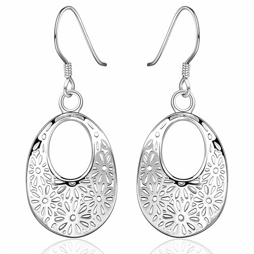 Damen Schmuck, Silber Ohrringe Piercing Versilbert Retro-Muster 42X19mm für Engagement Schmuck von Wycian