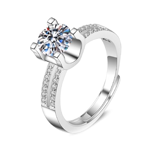 Damenringe Hochzeit Ring Silber 18 Karat Weißgold Labordiamant Hohles Design. Welle. 4 Zinken. Rund. 1 Karat. Zirkonia. 6.5 mm Größe 58 (18.5) Klassisch für Lesben Abschluss Personalisierbar von Wycian