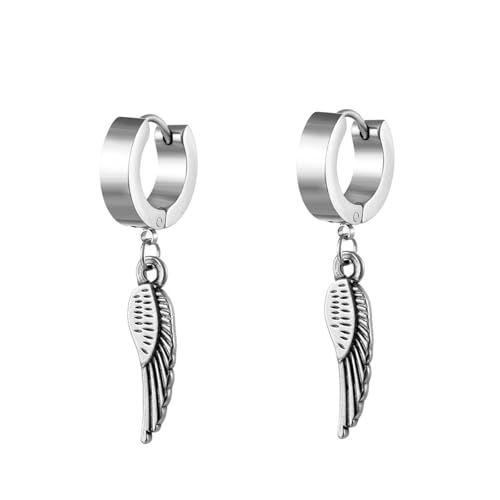 Earrings For Women, Creolen Silber Edelstahl Kreis mit Flügelanhänger 9X4mm für Damen Hochzeit Schmuck von Wycian