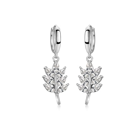 Earrings For Women, Creolen Silber Versilbert Zirkonia Blattform 40X12.8mm für Damen Abschlussball Schmuck von Wycian