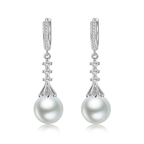 Earrings For Women, Ohrringe Damen Creolen Silber Versilbert Blumenperlentropfen mit Zirkonia 44X12mm für Valentinstag Schmuck von Wycian