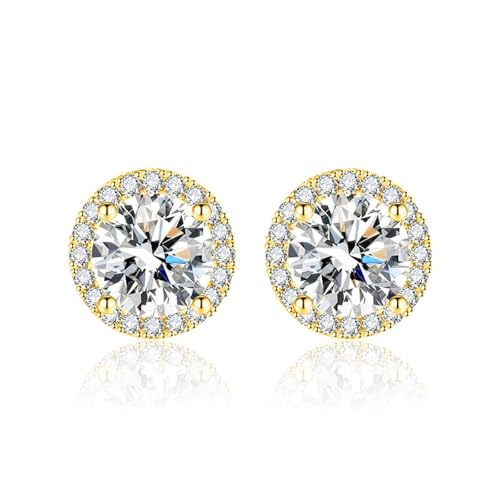 Earrings For Women, Ohrstecker Gold Tragus S925 Sterling Silber Legierung Zirkonia Runden 8.5X8.5mm für Damen Abschluss Schmuck von Wycian