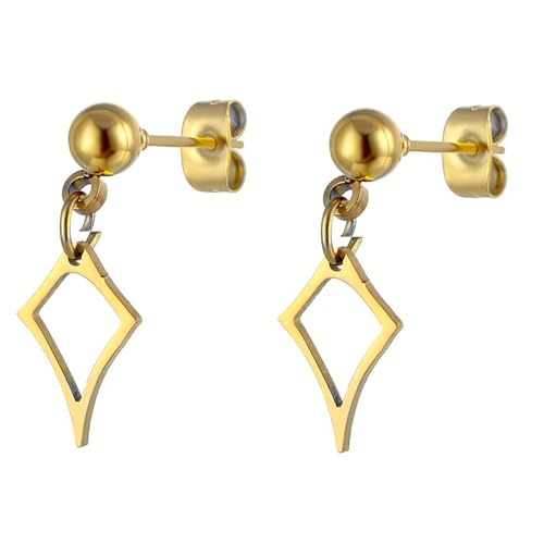 Earrings Men, Ohrstecker Edelstahl Gold Runde Kugel mit Rautenanhänger für Männer Vatertag Schmuck Earrings Men, Ohrstecker Edelstahl Gold Runde Kugel mit Rautenanhänger für Männer Vatertag Schmuck von Wycian