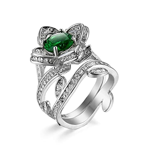 Edelstein Ring Grün, Wedding Ring Rosenblüte mit Eingelegtem Grünem Zirkon Silbergrün Größe 7 Verlobungs Hochzeits Versprechens Ringe von Wycian