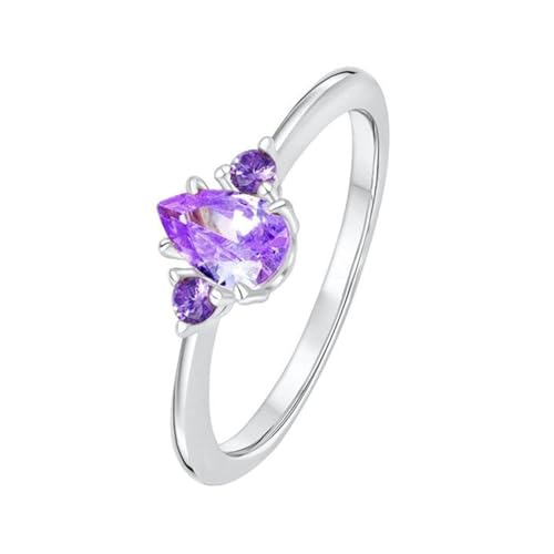 Ehering Verlobungsring Amethyst Weiß 9K Au375 Birnenförmig Amethyst Größe 57 (18.1) Vorsteckring für Schwester Modern Schmuck Geschenk von Wycian