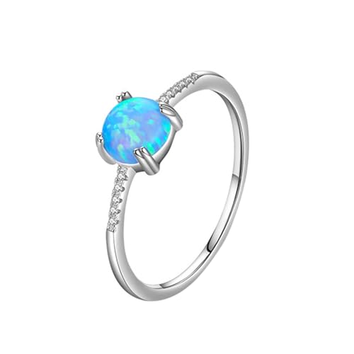 Eheringe Nordisch Eheringe In Blau Weiß 9K Au375 6X6mm Runde Form Opal Größe 49 (15.6) Vorsteckring für Frau Beliebt Schmuck Geschenk von Wycian