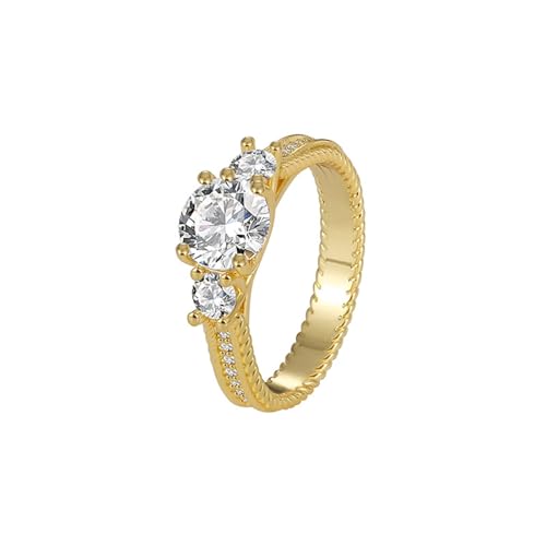 Eheringe Ohne Nickel Ring 18K Gold Au750 Moissanit Weißer Runder Moissanit Größe 57 (18.1) Klassisch für Schwester Weihnachten Gravur von Wycian