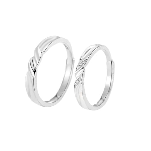 Eheringe für Sie und Ihn Ring Silber 925 Freundschaft Sterling Silber Handgehämmerte, Holprige Textur Verstellbar Mode für Paar Herren Schwester Weihnachten Schmuck von Wycian