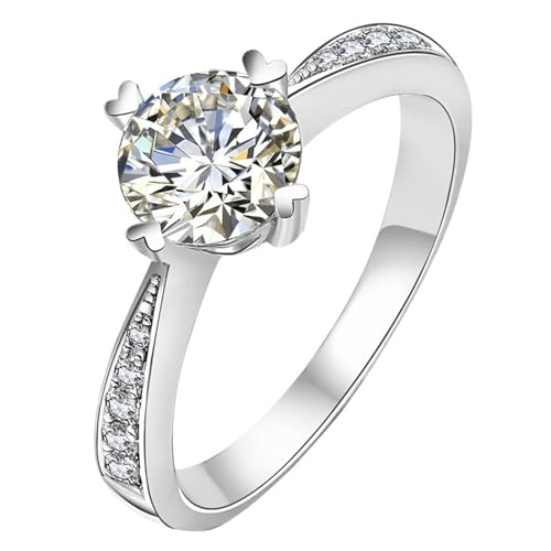 Engagement Ring For Women Ring 18K Silber 18 Karat Weißgold Moissanit Herz mit Zirkonia Größe 50 (15.9) Klassisch für Frau Jahrestag Personalisierbar von Wycian
