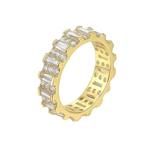 Fingerring Damen Wedding Ring Gold 18K Moissanit Rechteck mit Zirkonia Weiß Größe 58 (18.5) Klassisch für Mutter Thanksgiving Personalisiert von Wycian