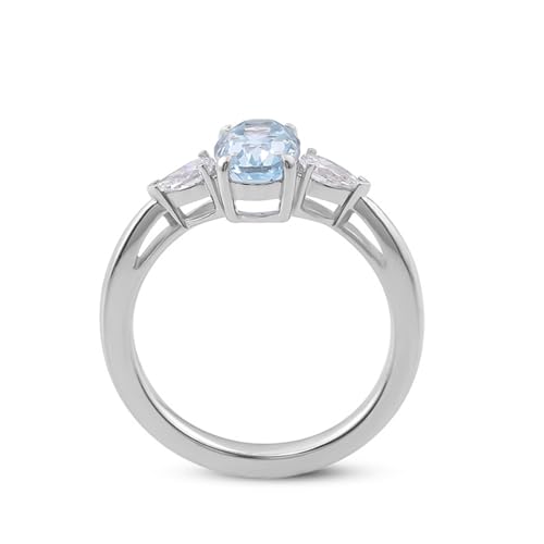 Fingerring Vintage, Diamond Ring Women 9 Karat Weißgold 9K Größe 49 (15.6) 1 Aquamarin 1Ct Ovalschliff Hellblau Gravur Für Muttertag von Wycian