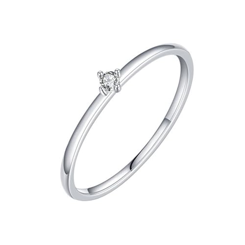 Freundschaftsring Damen Bandring Weißgold Damen Weiß 14 Karat Au585 2X2mm Runde Form Moissanit Größe 47 (15.0) Vorsteckring für Mutter Einfach von Wycian