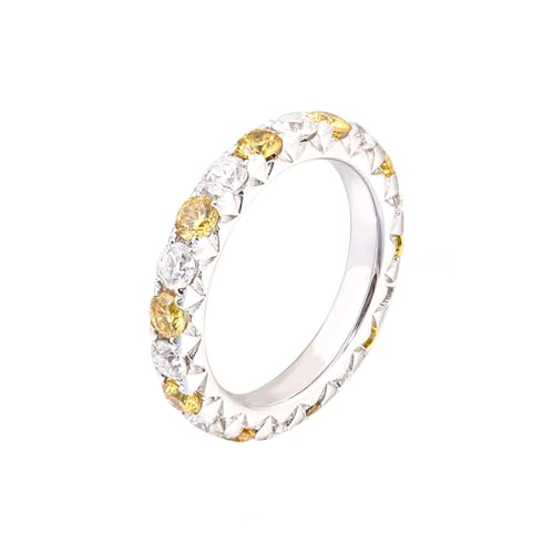 Freundschaftsring Einzeln Freundschaftsringe Weißgold 9K Moissanit Voll mit Weißem und Gelbem Rundem Moissanit 3 mm Größe 52 (16.6) Elegant für Frau Weihnachten Personalisierbar von Wycian