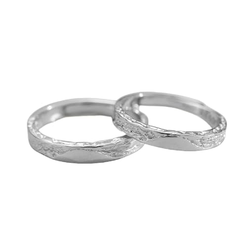 Freundschaftsring Ring Silber 925 Damen Kreis Sterling Silber Handgehämmerte, Holprige Textur Verstellbar Mode für Paar Schwester Engagement Schmuck von Wycian