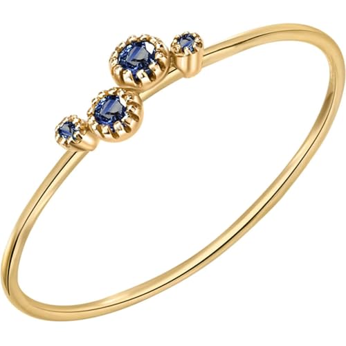 Freundschaftsringe Blau Wedding Rings 18K Gold Gelb Saphir mit Rundem Blauem Zirkonia Größe 53 (16.9) Modern für Lesben Weihnachten Personalisierbar von Wycian