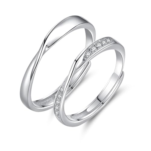 Gay Ring Set Ehering Silber 925 Sterling Silber Zirkonia Möbiusband Verstellbar Beliebt für Paar Damen Weihnachten Schmuck von Wycian