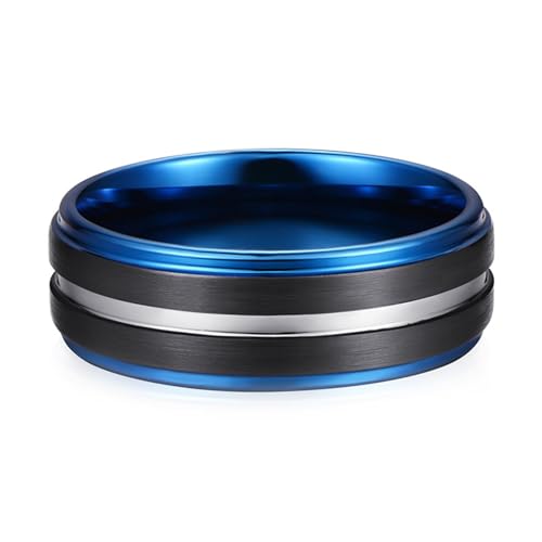 Hochzeitsring Damen, Wolfram Ring Ehering Blau Schwarz Größe 52 (16.6) Matt Gebürstete 8-Mm-Rille Personalisiert für Mutter Muttertag von Wycian