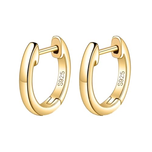 Hoop Earrings, Creolen Gold Damen S925 Sterling Silber Glänzende Kreise 12.5X12mm für Neujahr Schmuck von Wycian