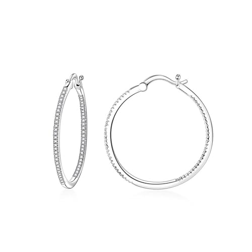 Kleine Creolen, Ohrringe Silber Damen Versilbert Zirkonia Minimalistische Konkave Oberfläche 30mm für Jubiläum Schmuck von Wycian