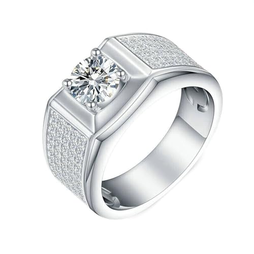 Männer Ring Herren, Diamant Ring Kostüm 18K Größe 58 (18.5) 1 Moissanit 1Ct Rundschliff Weiß Gravur Für Abschluss Finger Rings Women von Wycian