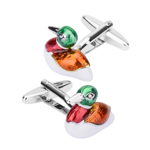 Manchettenknoepfe Herren Personalisiert Manchettenknoepfe Set Herren Bunt Versilbert Entlein Ente 1.9X1.7cm für Herren Père Fils Valentinstag von Wycian