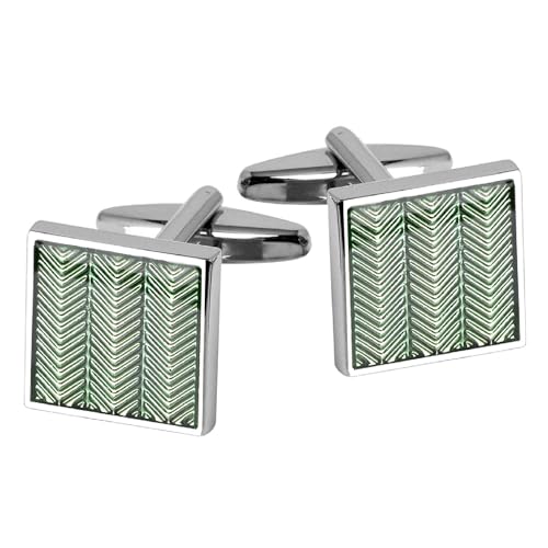 Manchettenknoepfe Herren Personalisiert Manschettenknöpfe Grün Versilbert Quadratische Wellen 1.6X1.6cm für Herren Père Fils Valentinstag Unternehmen von Wycian