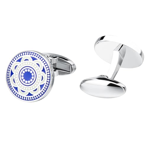 Manchettenknoepfe Herren Personalisiert Manschettenknöpfe Herren Blau Versilbert Abstrakte Blumen 1.8X1.8cm für Herren Père Fils Valentinstag von Wycian
