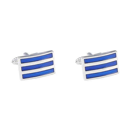 Manchettenknoepfe Herren Personalisiert Manschettenknöpfe Herren Blau Versilbert Rechteck Streifen 2X1.3cm für Herren Père Fils Valentinstag von Wycian