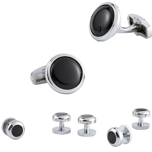 Manchettenknoepfe Herren Personalisiert Manschettenknöpfe Schwarz Versilbert Runde Form 17.4X17.4cm für Herren Père Fils Valentinstag Unternehmen von Wycian