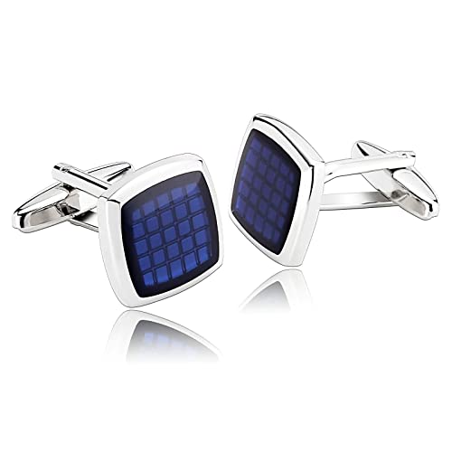 Manschettenknöpfe Blau, Cuff-Links Quadrat Rostfreier Stahl 1.6X1.6CM für Männer Vater Freund Tuxedo Shirt von Wycian