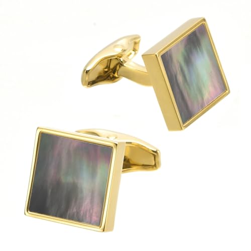 Manschettenknöpfe Herren Edel Cufflinks For Men Gold Vergoldet Eingelegte Abalone-Muschel für Herren Père Fils Valentinstag Unternehmen von Wycian