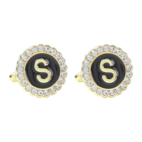 Manschettenknöpfe Herren Edel Manschettenknöpfe Initialen Zirkonia Gold Schwarz Vergoldet 26 Buchstaben 1.8X1.8cm für Herren Père Fils Valentinstag von Wycian