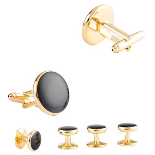 Manschettenknöpfe Herren Manschettenknöpfe Rund Gold Schwarz Vergoldet Runde Form 18X18cm für Herren Père Fils Valentinstag Unternehmen von Wycian