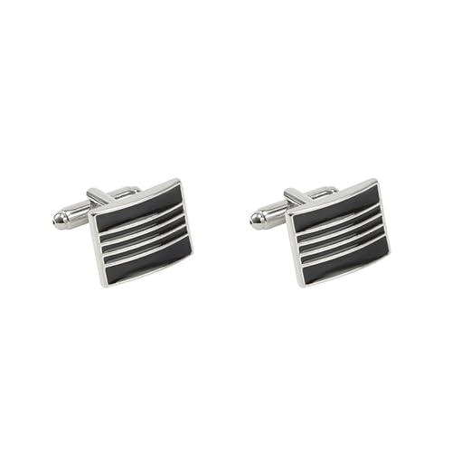 Manschettenknöpfe Herren Personalisiert Manschettenknöpfe Herren Quadratisch Silber Schwarz Versilbert Quadratischer Streifen 1.4X1.8cm für Herren von Wycian