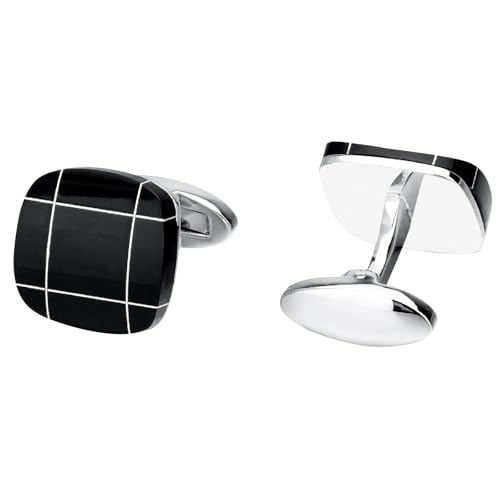 Manschettenknöpfe Manchettenknoepfe Herren Schwarz Achat Versilbert Quadratisches Tic-Tac-Toe, Silberne Linie 1.8X1.8cm für Herren Père Valentinstag Manschettenknöpfe Manchettenknoepfe Herren Schwarz Achat Versilbert Quadratisches Tic-Tac-Toe, Silberne Linie 1.8X1.8cm für Herren Père Valentinstag von Wycian