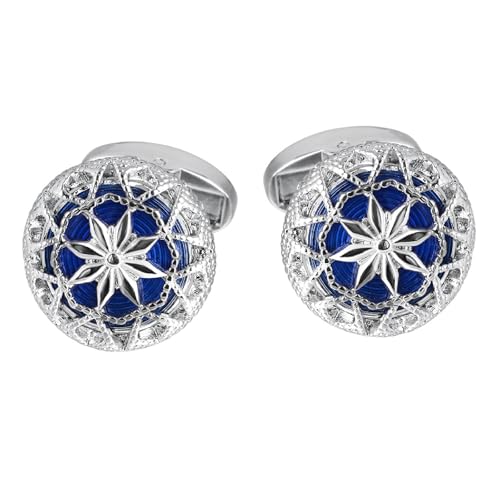 Manschettenknöpfe Manschettenknöpfe Blau Versilbert Blumen 1.8X1.8cm für Herren Père Fils Valentinstag Unternehmen Fête Des Pères von Wycian