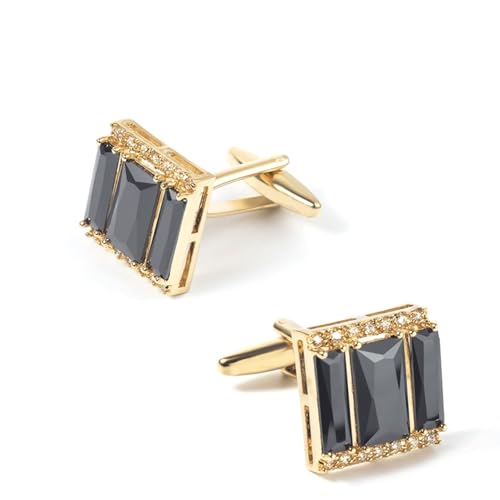 Manschettenknöpfe Manschettenknöpfe Vergoldet Zirkonia Gold Schwarz Rechteck mit Kubischem Zirkon 17X16.5cm für Herren Père Fils Valentinstag von Wycian