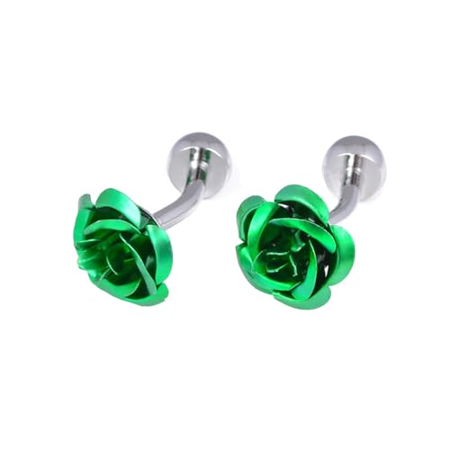 Manschettenknöpfe Set Herren Manchettenknoepfe Grün Silber Versilbert Die Rose für Herren Père Fils Valentinstag Unternehmen Fête Des Pères von Wycian