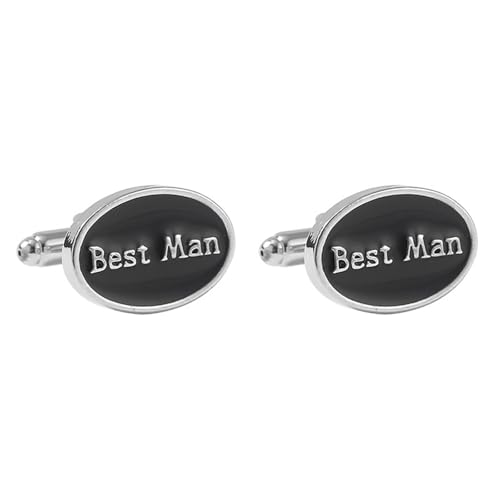 Manschettenknöpfe Set Herren Manschettenknöpfe Buchstaben Silber Schwarz Versilbert Ovaler "Trauzeuge" 2X1.4cm für Herren Père Fils Valentinstag von Wycian