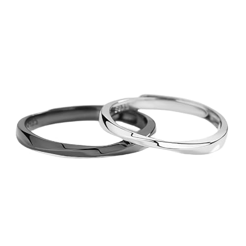 Moderinge Set Trauringe 925 Silber Schwarz Sterling Silber Möbiusband Verstellbar Mode für Paar Damen Gattin Muttertag Schmuck von Wycian