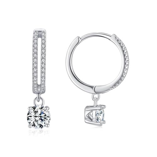 Modeschmuck Ohrringe, Creolen Silber Klein S925 Sterling Zirkonia Pavé-Fassung, Rund, Zirkonia 3X22mm für Damen Neujahr Schmuck von Wycian